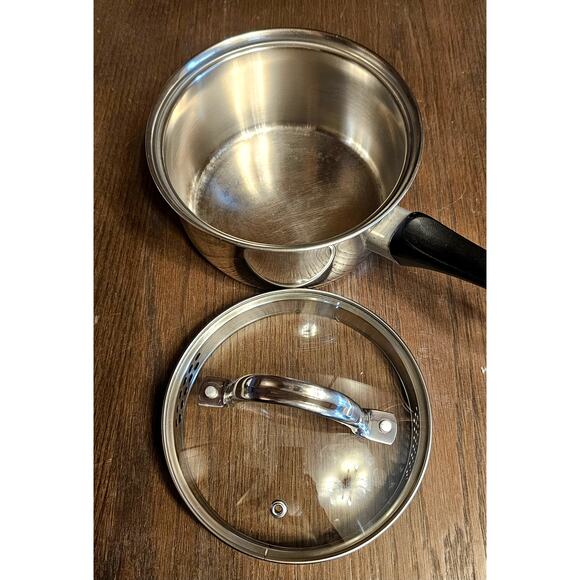 Vintage BELGIQUE 2 Qt. Sauce Pan Stainless Black Handle with Lid - Picture 4 of 5